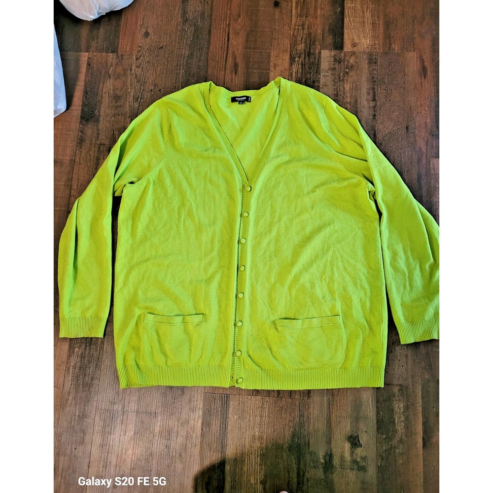 Premise Studio Timeless Old Money Womens Vibrant Green Button Up Cardigan SZ 3X